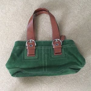 Green suede coach bag
